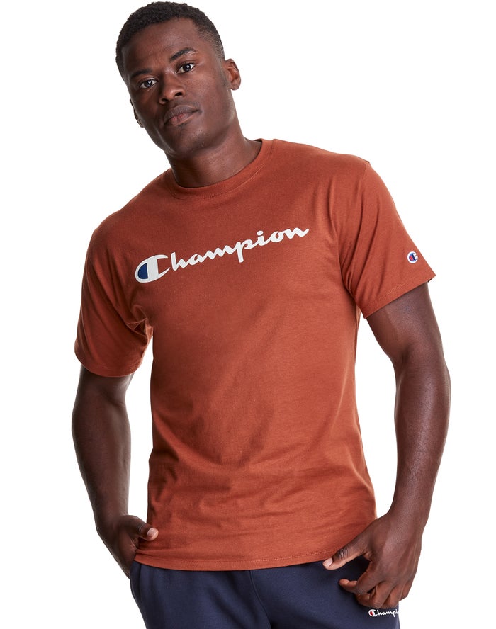 Champion Herre T-Shirts Brune - Classic Jersey Script Logo - Danmark OSR-836092